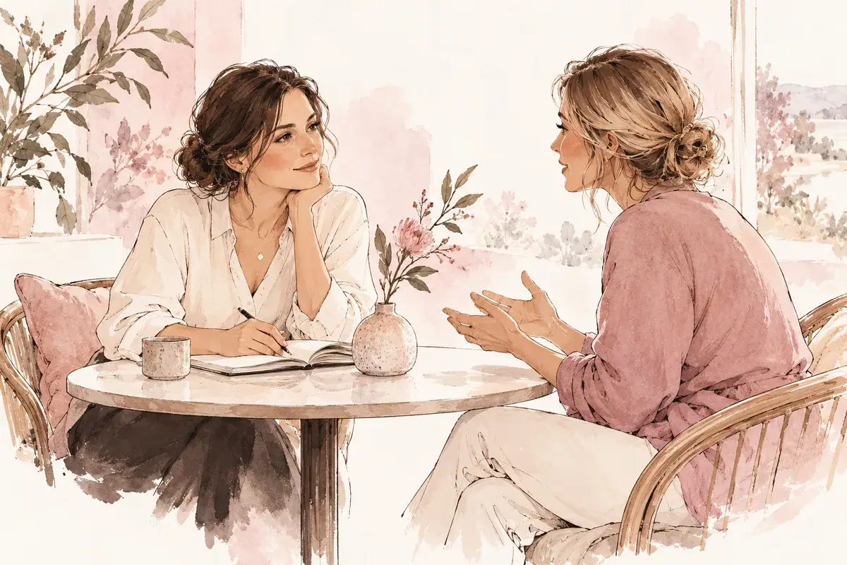 Illustration of two women talking through a plan together