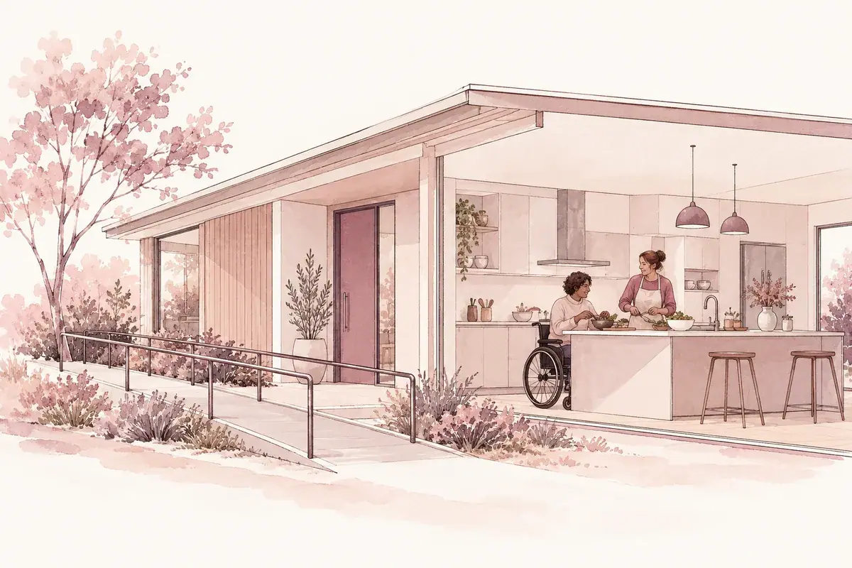Illustration: An accessible home with two adults preparing food together